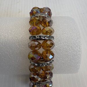 Double strand Amber bead w/silver rhinestone collars